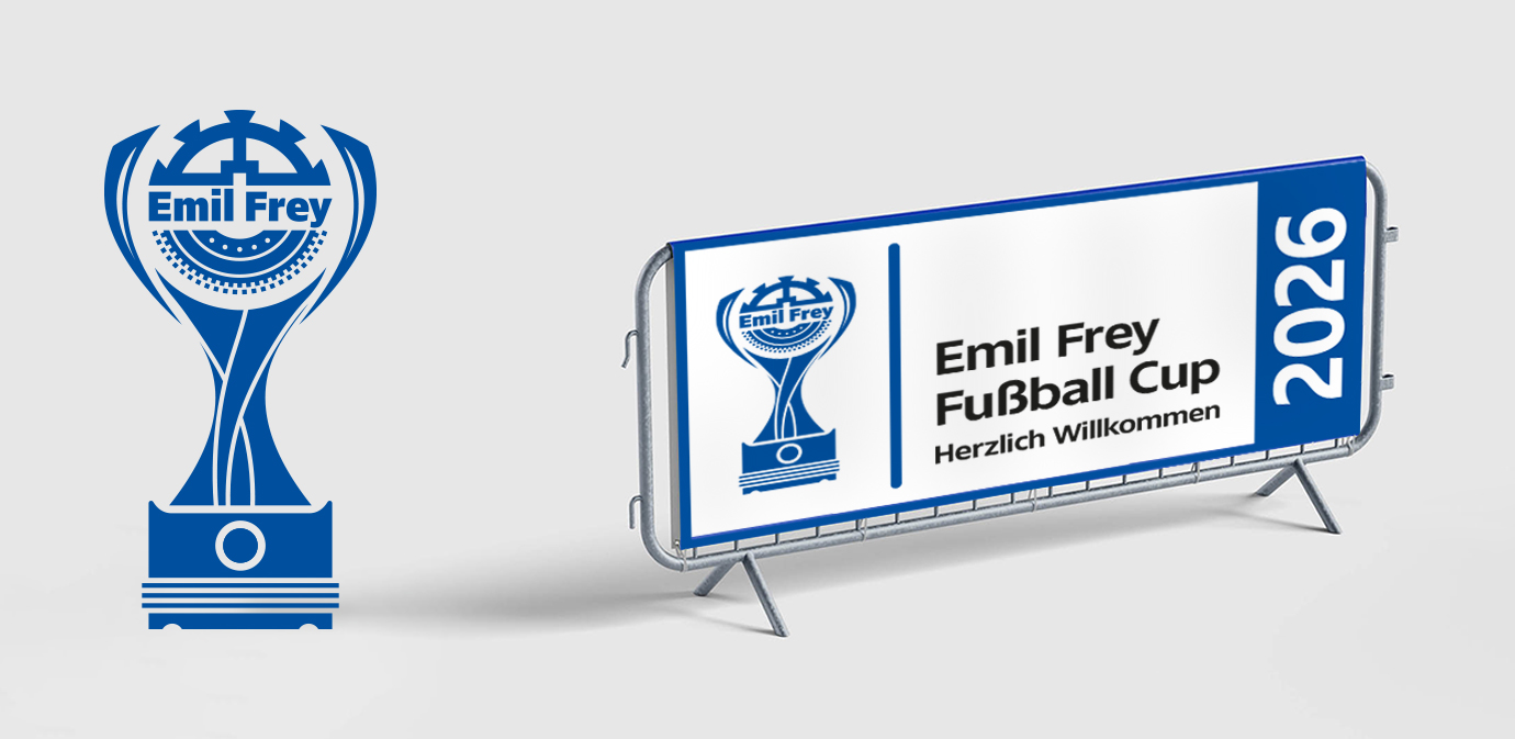 Bild von einem Bauzaunbanner mit dem Design des Emil Frey Cups